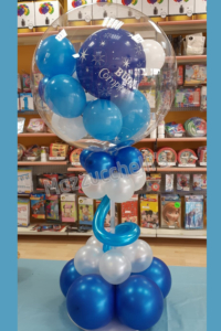 centrotavola Bubble palloncino bianchi blu e azzurri buon compleanno - Mazzucchellis