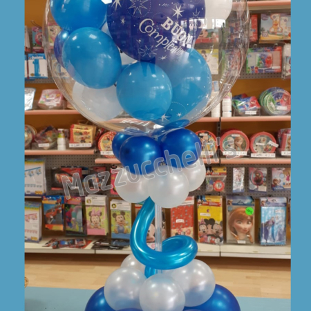centrotavola Bubble palloncino bianchi blu e azzurri buon compleanno - Mazzucchellis